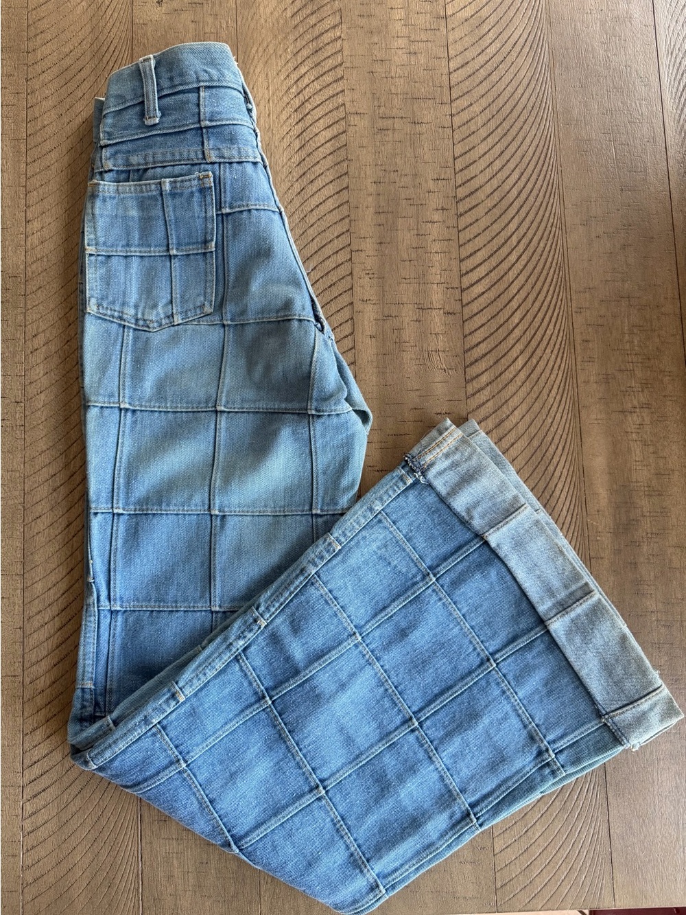 Y2K Patchwork Light Blue Flare Jeans - Picture 2 of 6